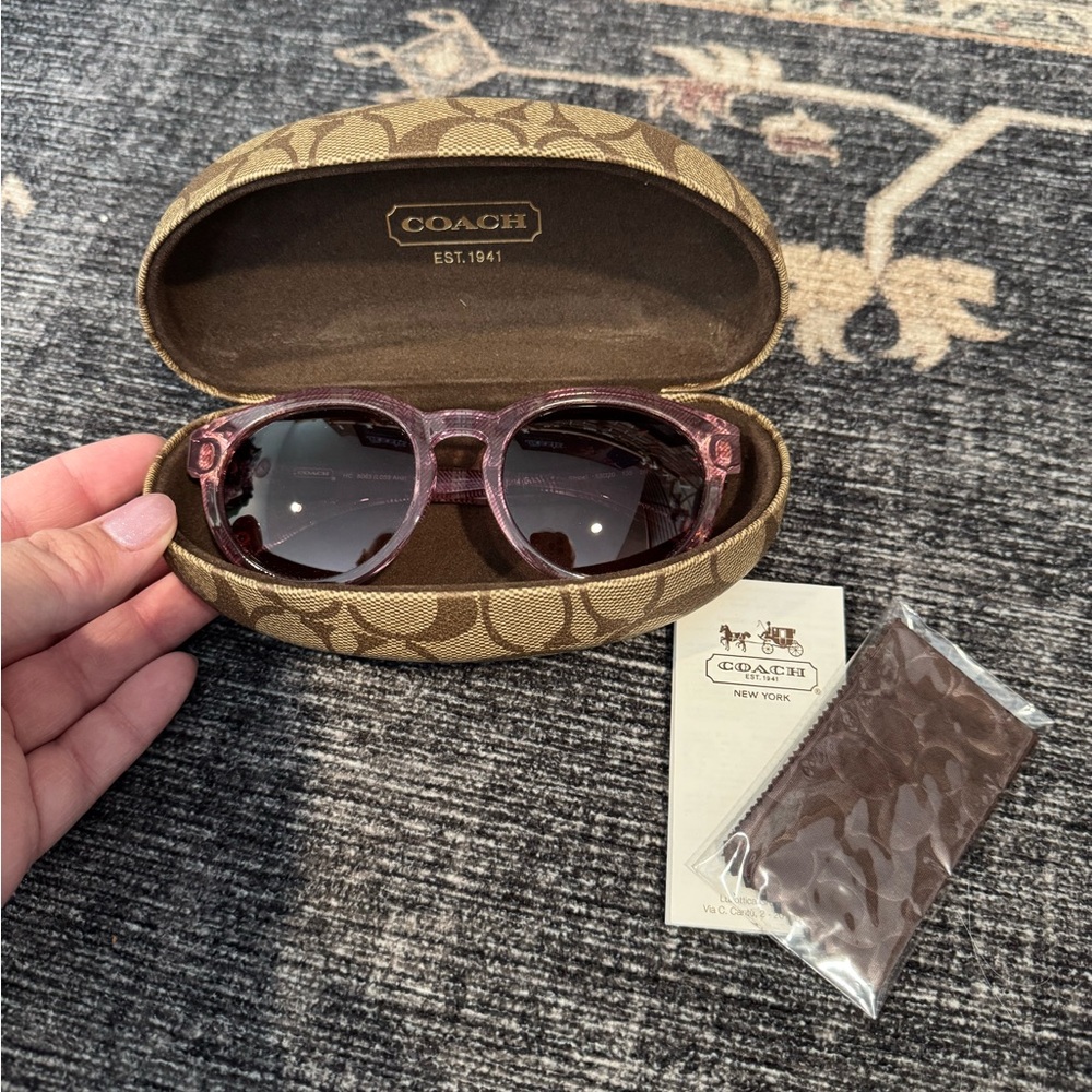 COACH Aria Garnet Ticking Stripe Sunglasses Style HC8063